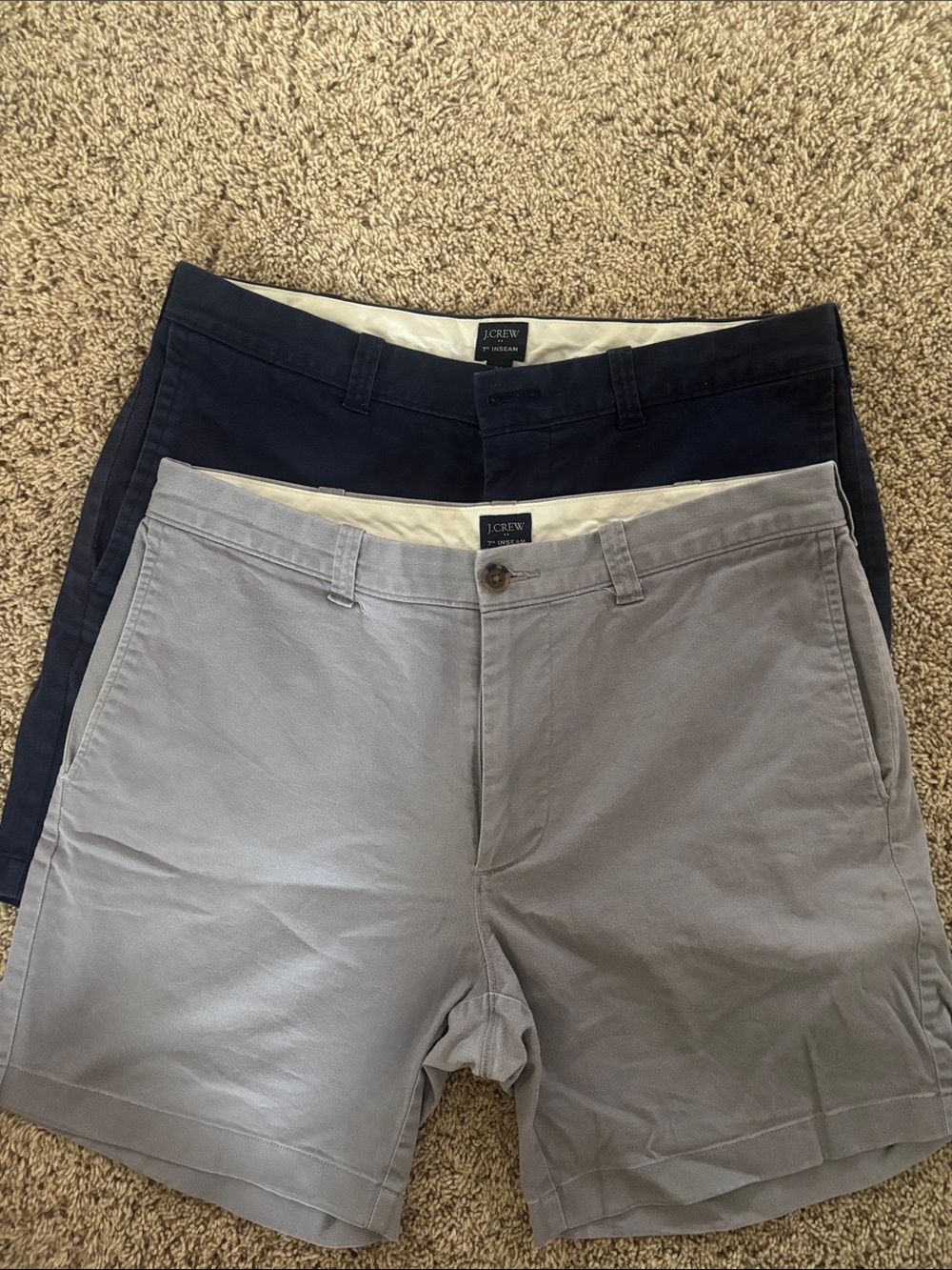 J. Crew Men's Flat-Front Chino Shorts in Light Gray and Navy